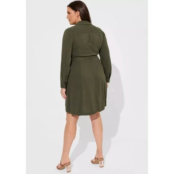 Torrid Olive Mini Rayon Slub Wrap Front Dress Size 4X NWT - Picture 3 of 11
